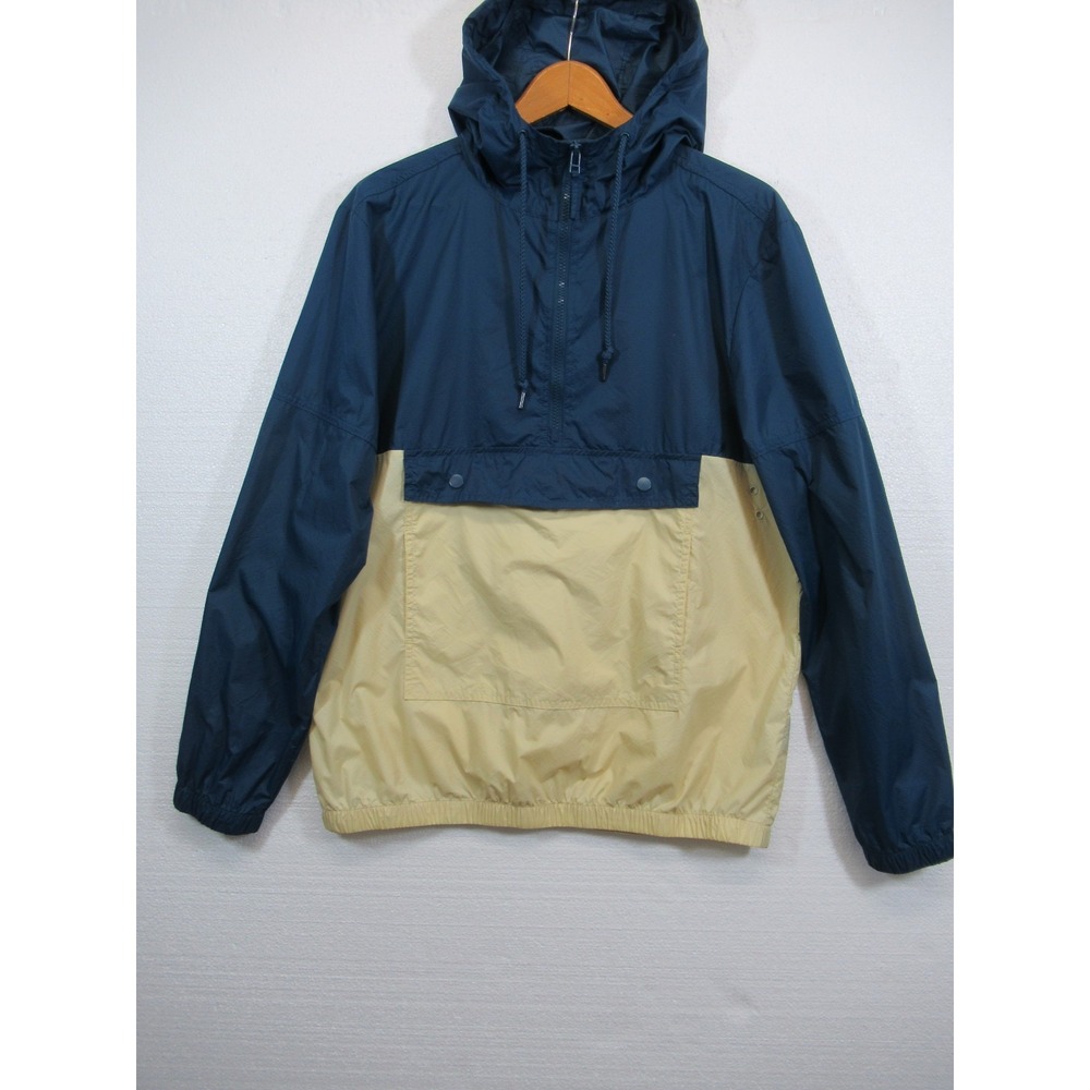 Line of Trade Nylon Windbreaker Jacket Men Medium Blue/Yellow Lightweight Hooded